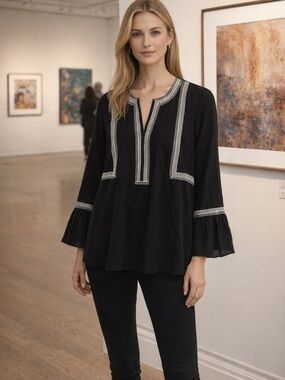 Kobi Halperin Black Peasant Tunic with White Trim
